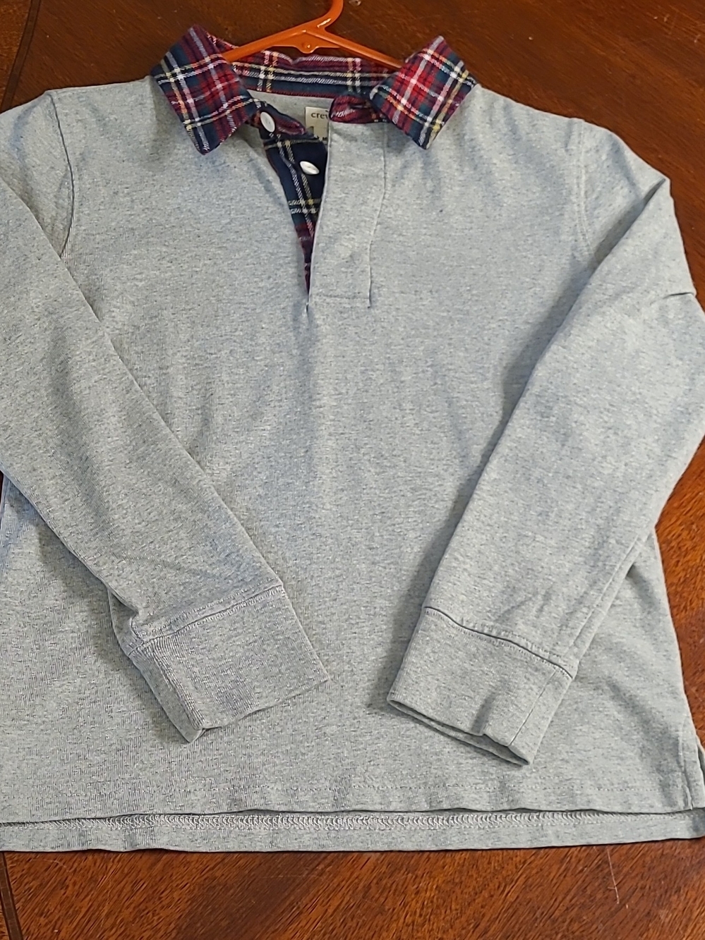 Crewcuts Boys 8/9 Gray Long Sleeve Polo Plaid Collar Knit Holiday J Crew Kids